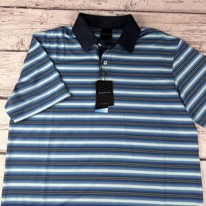 Dunning Golf Performance Fabric Coolmax Blue W/ Stripes Polo Shirt NWT Sz S $89
